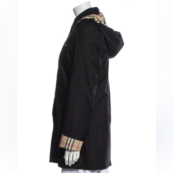 Burberry Jackets & Blazers - Black Hooded Women's Trench Coat with Plaid Lining